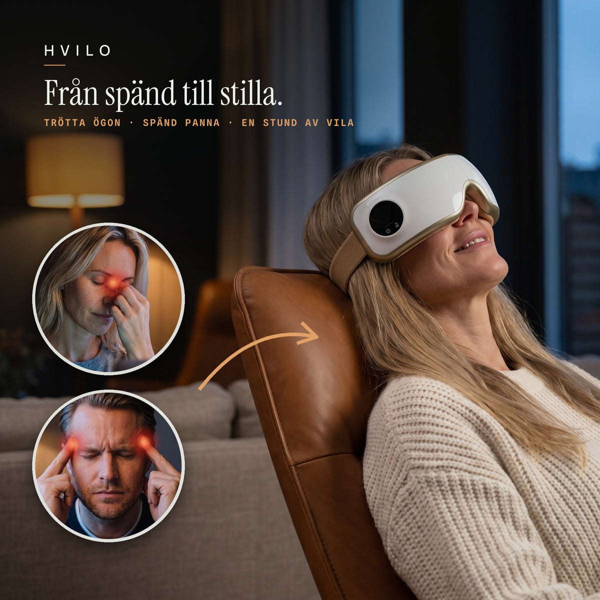Från spänd till stilla – trötta ögon och spänd panna, sedan vila med Hvilo Massagemask